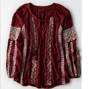 AE Smocked Neck Peasant Top